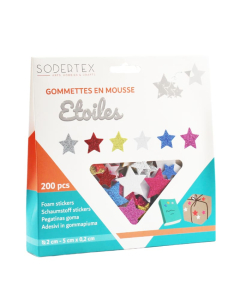 200 étoiles pailletés caoutchouc adhésif 6 coloris assortis