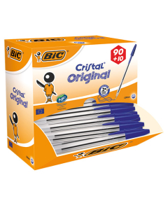 Bte distributrice Stylo Bic cristal bleu 90+10 offerts