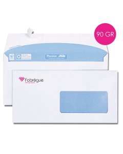 La boîte de 500 enveloppes 110x220 blanches avec fenêtre H.45xL.100 mm 90g personnalisées auto-adhésive impression quadrichromie