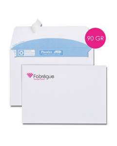 La boîte de 500 enveloppes format 162x229 blanches 90g personnalisées, fermeture auto-adhésive, impression quadrichromie.