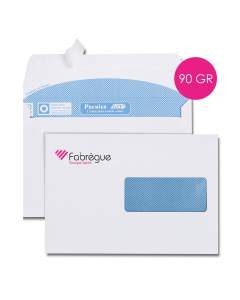 La boîte de 500 enveloppes 162x229 blanches avec fenêtre H.35xL.100 mm personnalisées 90g auto-adhésive impression quadrichromie