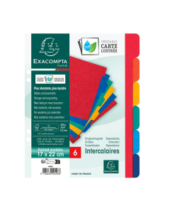intercalaires 17x22 carte forte 6 positions coloris pastels