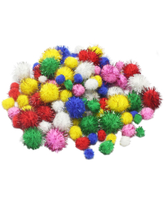 250 pompons metallises 3 tailles et 6 coloris assortis